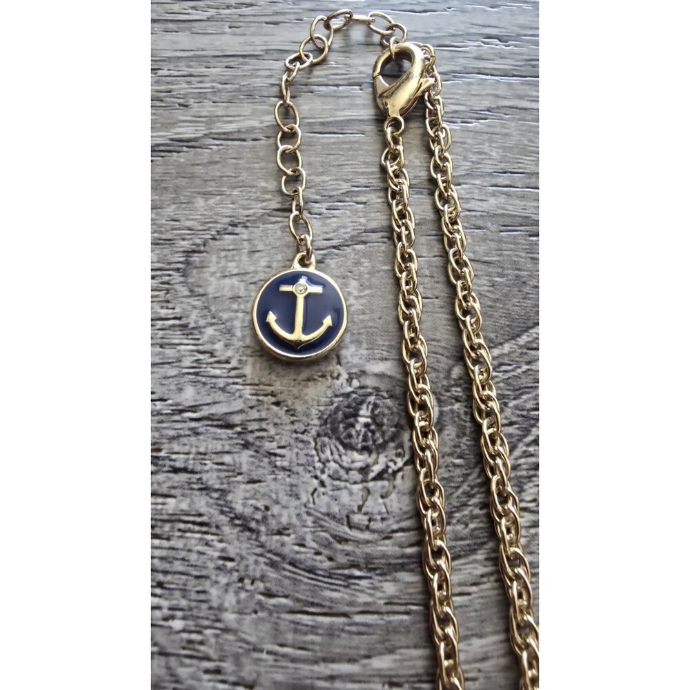 Blue & White Enamel Anchor With Gold Tone Chain Nautical Summer Beach - Picture 6 of 9